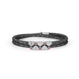 Engravable Sterling Silver Heart & Gemstone Leather Bracelet - 5 in 925 Sterling Silver with Garnet