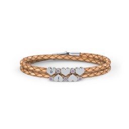 Engravable Sterling Silver Heart & Gemstone Leather Bracelet - 5 in 925 Sterling Silver with Alexandrite