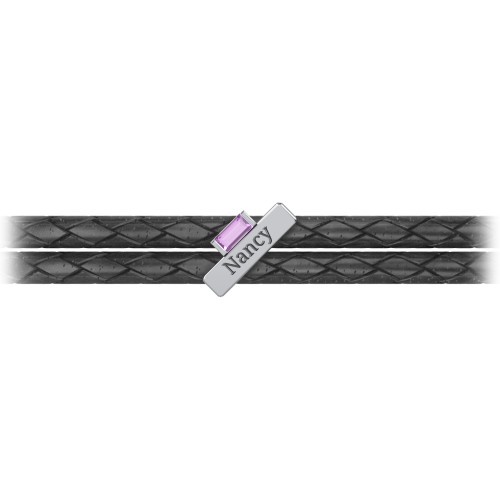 Engravable Sterling Silver Bar & Baguette Leather Bracelet – Sterling Silver with Amethyst
