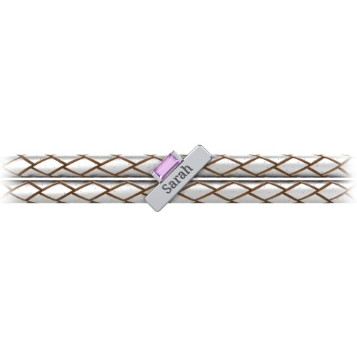 Engravable Sterling Silver Bar & Baguette Leather Bracelet – Sterling Silver with Amethyst