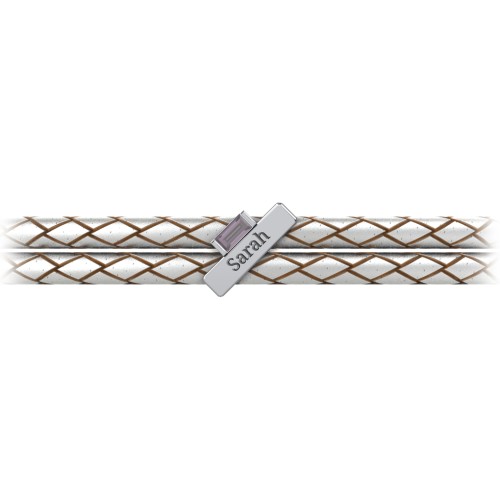 Engravable Sterling Silver Bar & Baguette Leather Bracelet – Sterling Silver with Alexandrite