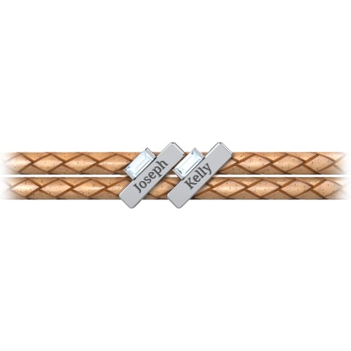 Engravable Sterling Silver Bar & Baguette Leather Bracelet - 2 – Sterling Silver with Aquamarine