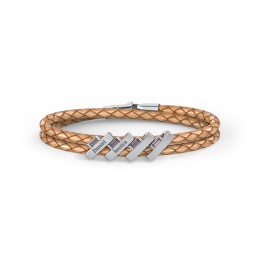 Engravable Sterling Silver Bar & Baguette Leather Bracelet - 4 in 925 Sterling Silver with Alexandrite