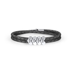 Engravable Sterling Silver Heart Leather Bracelet - 4