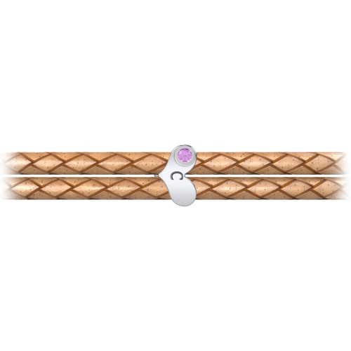 Engravable Sterling Silver Gemstone Heart Leather Bracelet – Sterling Silver with Amethyst