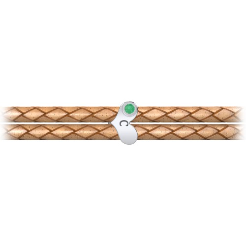 Engravable Sterling Silver Gemstone Heart Leather Bracelet – Sterling Silver with Emerald