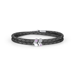 Engravable Sterling Silver Gemstone Heart Leather Bracelet - 2 in 925 Sterling Silver with Amethyst