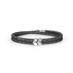 Engravable Sterling Silver Gemstone Heart Leather Bracelet - 2 in 925 Sterling Silver with Aquamarine