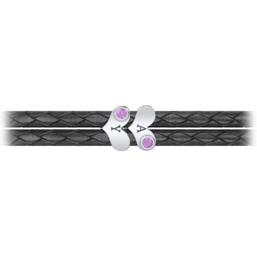 Engravable Sterling Silver Gemstone Heart Leather Bracelet - 2 – Sterling Silver with Amethyst