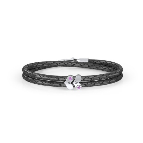 Engravable Sterling Silver Gemstone Heart Leather Bracelet - 2 – Sterling Silver with Amethyst