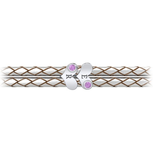 Engravable Sterling Silver Gemstone Heart Leather Bracelet - 2 – Sterling Silver with Amethyst