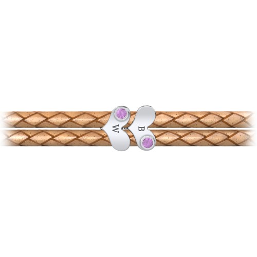 Engravable Sterling Silver Gemstone Heart Leather Bracelet - 2 – Sterling Silver with Amethyst