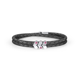 Engravable Sterling Silver Gemstone Heart Leather Bracelet - 3