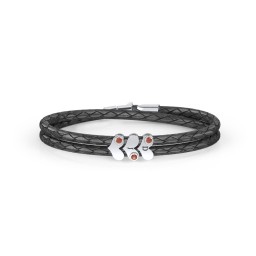 Engravable Sterling Silver Gemstone Heart Leather Bracelet - 3 in 925 Sterling Silver with Garnet