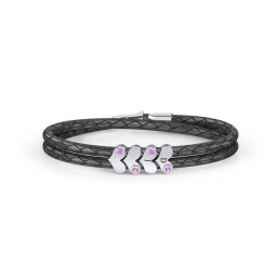 Engravable Sterling Silver Gemstone Heart Leather Bracelet - 4 in 925 Sterling Silver with Amethyst