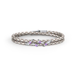 Sterling Silver Ivy & Gemstone Leather Bracelet in 925 Sterling Silver with Amethyst