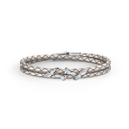 Sterling Silver Ivy & Gemstone Leather Bracelet in 925 Sterling Silver with Aquamarine
