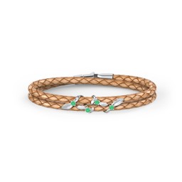 Sterling Silver Ivy & Gemstone Leather Bracelet in 925 Sterling Silver with Emerald