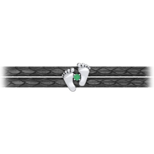 Sterling Silver Baby Feet Leather Bracelet With Birthstone – Sterling Silver with Emerald