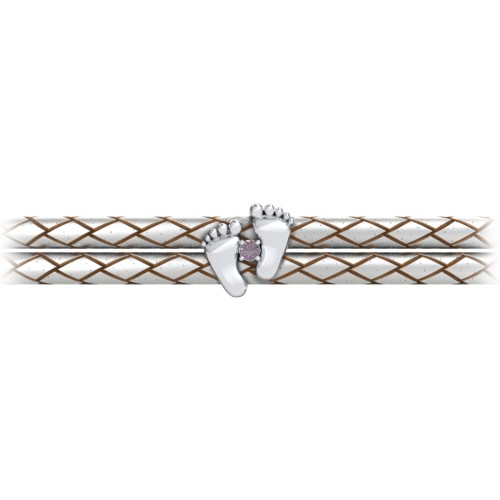 Sterling Silver Baby Feet Leather Bracelet With Birthstone – Sterling Silver with Alexandrite