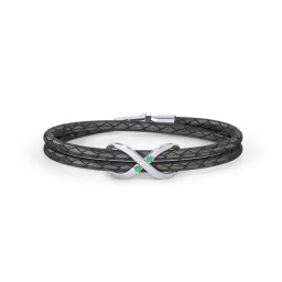 Sterling Silver Infinity Leather Bracelet with Gemstones in 925 Sterling Silver with Emerald