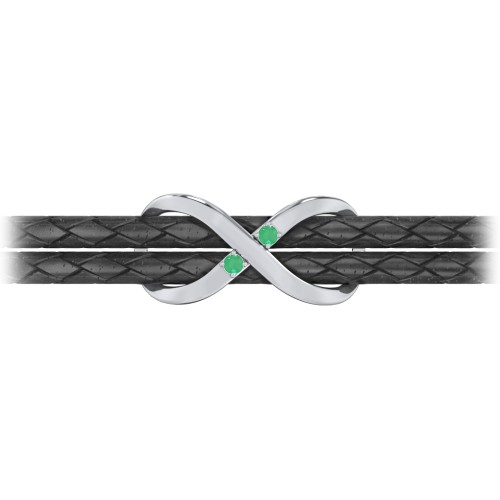 Sterling Silver Infinity Leather Bracelet with Gemstones – Sterling Silver with Emerald