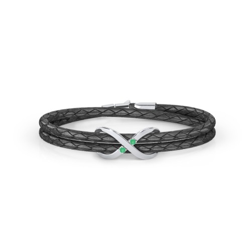 Sterling Silver Infinity Leather Bracelet with Gemstones – Sterling Silver with Emerald