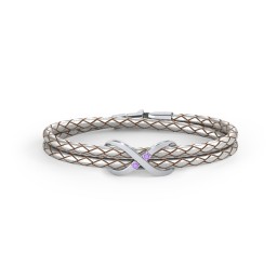 Sterling Silver Infinity Leather Bracelet with Gemstones in 925 Sterling Silver with Amethyst