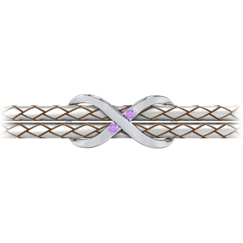 Sterling Silver Infinity Leather Bracelet with Gemstones – Sterling Silver with Amethyst