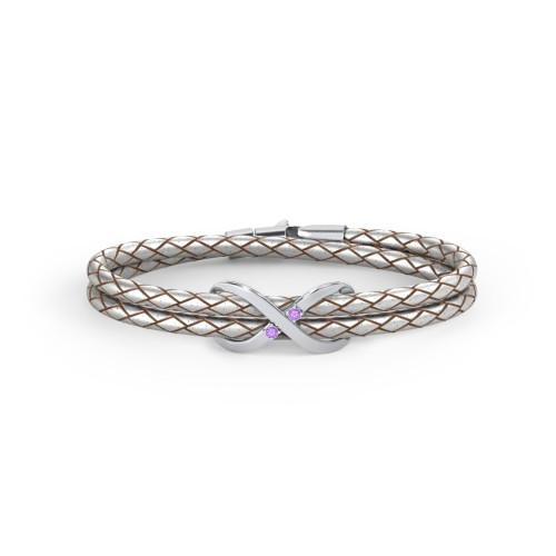 Sterling Silver Infinity Leather Bracelet with Gemstones – Sterling Silver with Amethyst