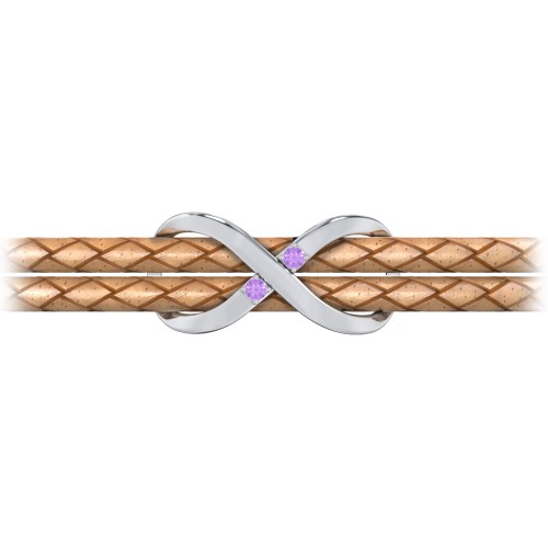 Sterling Silver Infinity Leather Bracelet with Gemstones – Sterling Silver with Amethyst