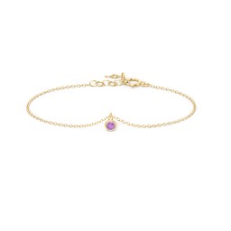 Bezel Set Gemstone Drop Bracelet - 1 Stone in 18K Gold Plated Silver with Amethyst