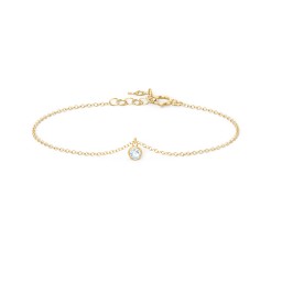 Bezel Set Gemstone Drop Bracelet - 1 Stone in 18K Gold Plated Silver with Aquamarine