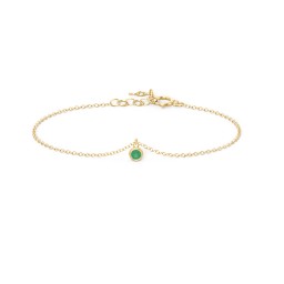 Bezel Set Gemstone Drop Bracelet - 1 Stone in 18K Gold Plated Silver with Emerald