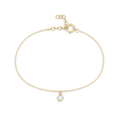 Bezel Set Gemstone Drop Bracelet - 1 Stone – 18K Gold Plated Silver with Aquamarine