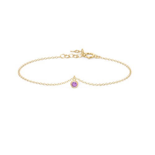 Bezel Set Gemstone Drop Bracelet - 1 Stone – 18K Gold Plated Silver with Amethyst