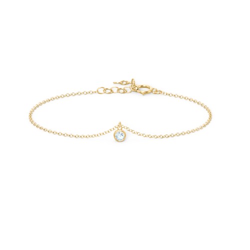 Bezel Set Gemstone Drop Bracelet - 1 Stone – 18K Gold Plated Silver with Aquamarine