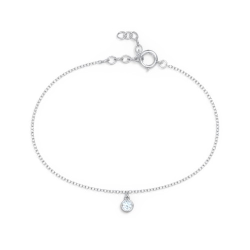 Bezel Set Gemstone Drop Bracelet - 1 Stone – Sterling Silver with Aquamarine