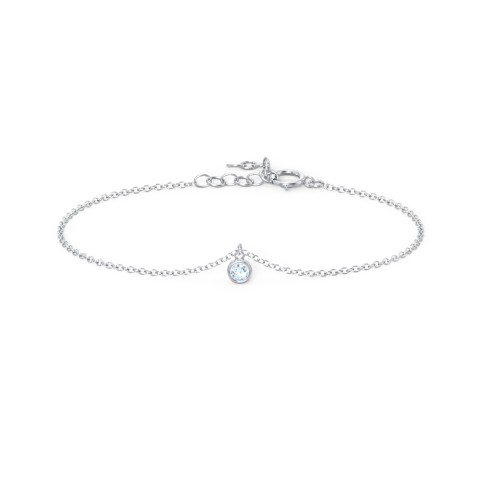 Bezel Set Gemstone Drop Bracelet - 1 Stone – Sterling Silver with Aquamarine