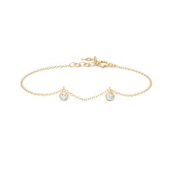 Bezel Set Gemstone Drop Bracelet - 2 Stone in 18K Gold Plated Silver with Aquamarine