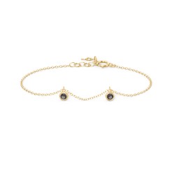 Bezel Set Gemstone Drop Bracelet - 2 Stone in 18K Gold Plated Silver with Smokey Quartz