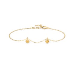 Bezel Set Gemstone Drop Bracelet - 2 Stone in 18K Gold Plated Silver with Citrine