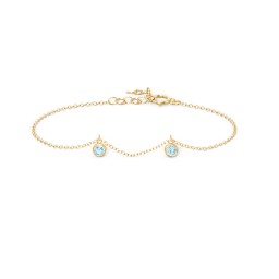 Bezel Set Gemstone Drop Bracelet - 2 Stone in 18K Gold Plated Silver with Blue Topaz