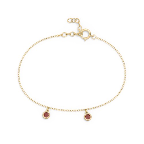 Bezel Set Gemstone Drop Bracelet - 2 Stone – 18K Gold Plated Silver with Garnet