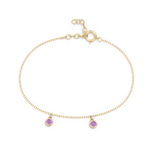 Bezel Set Gemstone Drop Bracelet - 2 Stone – 18K Gold Plated Silver with Amethyst