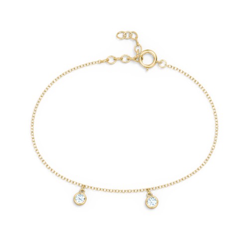 Bezel Set Gemstone Drop Bracelet - 2 Stone – 18K Gold Plated Silver with Aquamarine