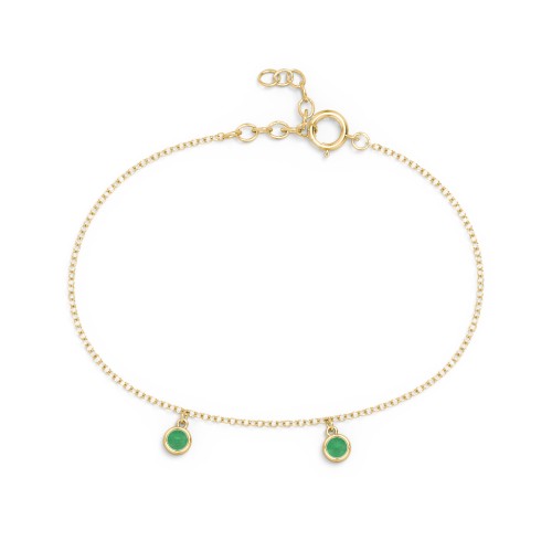 Bezel Set Gemstone Drop Bracelet - 2 Stone – 18K Gold Plated Silver with Emerald