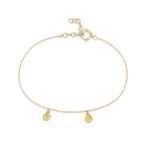 Bezel Set Gemstone Drop Bracelet - 2 Stone – 18K Gold Plated Silver with Citrine