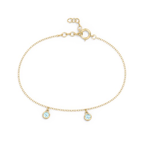 Bezel Set Gemstone Drop Bracelet - 2 Stone – 18K Gold Plated Silver with Blue Topaz