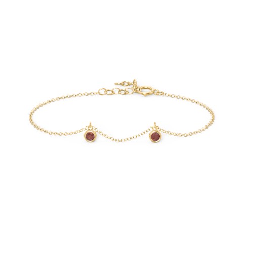 Bezel Set Gemstone Drop Bracelet - 2 Stone – 18K Gold Plated Silver with Garnet